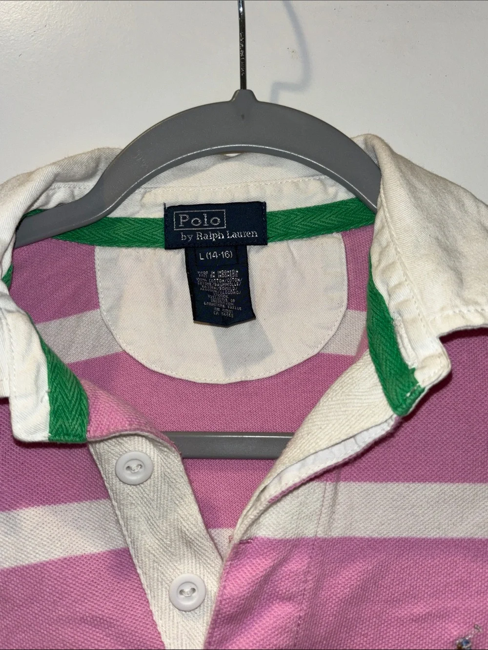 Ralph Lauren Pink and White Striped Polo with Embroidered Pony